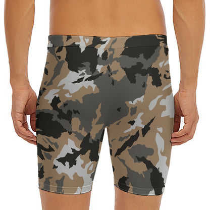 Brown And Black Camouflage Print Men's Long Boxer Briefs