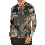Brown And Black Camouflage Print Men's Long Sleeve Rash Guard