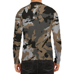 Brown And Black Camouflage Print Men's Long Sleeve Rash Guard