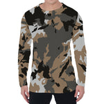 Brown And Black Camouflage Print Men's Long Sleeve T-Shirt