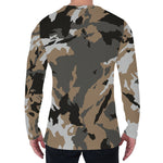 Brown And Black Camouflage Print Men's Long Sleeve T-Shirt