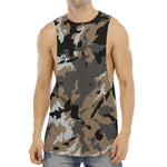 Brown And Black Camouflage Print Men's Muscle Tank Top