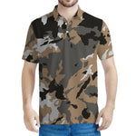 Brown And Black Camouflage Print Men's Polo Shirt