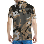 Brown And Black Camouflage Print Men's Polo Shirt
