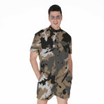 Brown And Black Camouflage Print Men's Rompers