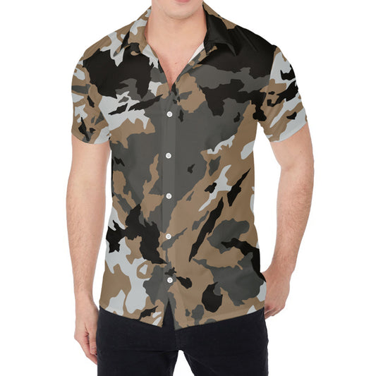 Brown And Black Camouflage Print Men's Shirt