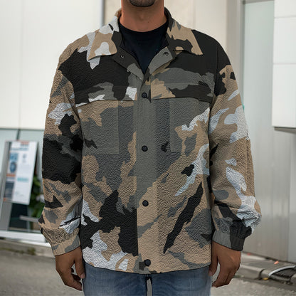 Brown And Black Camouflage Print Men's Shirt Jacket