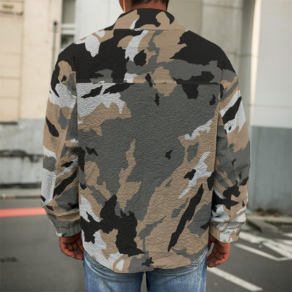 Brown And Black Camouflage Print Men's Shirt Jacket