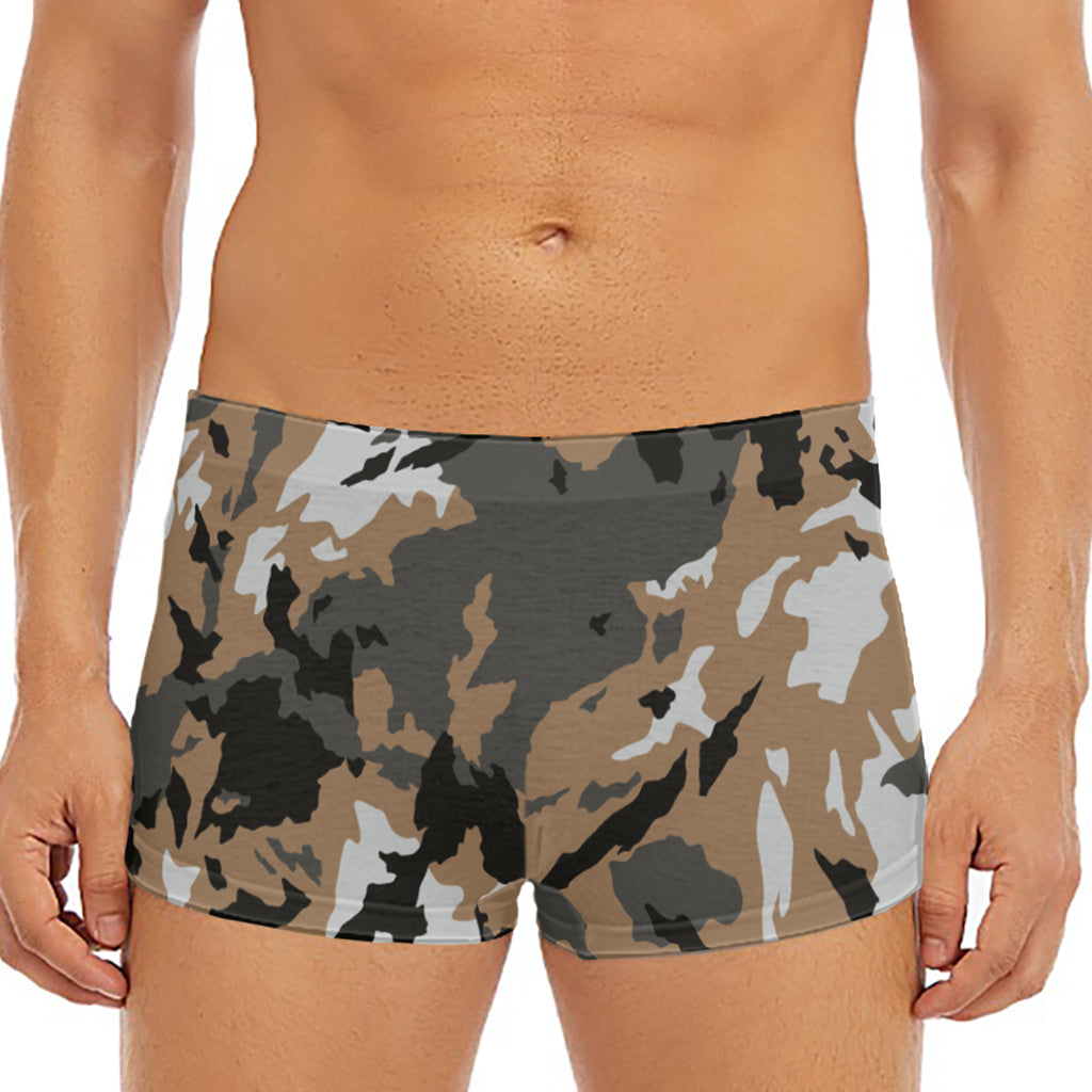 Brown And Black Camouflage Print Men's Short Boxer Briefs