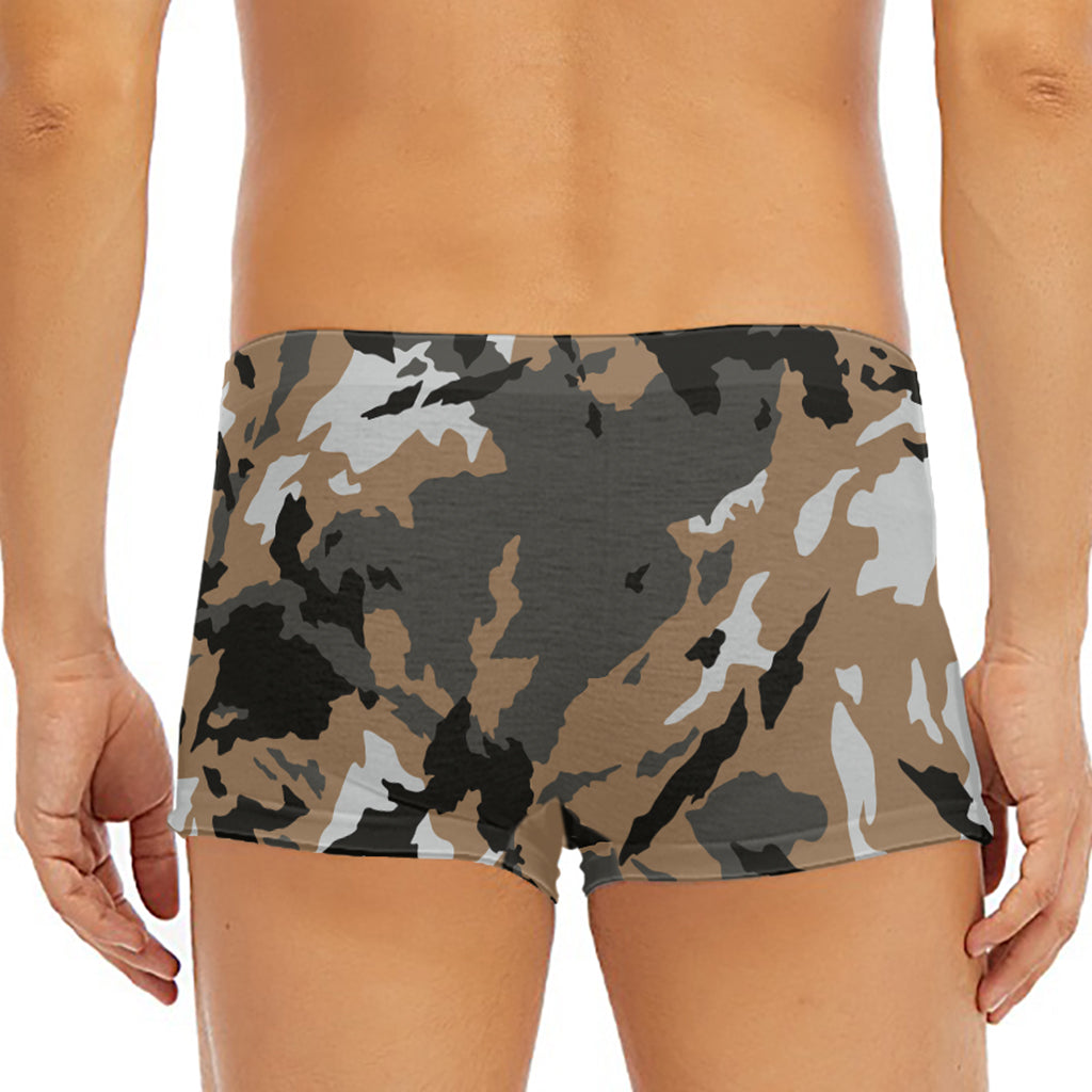 Brown And Black Camouflage Print Men's Short Boxer Briefs