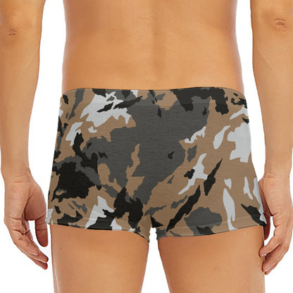 Brown And Black Camouflage Print Men's Short Boxer Briefs