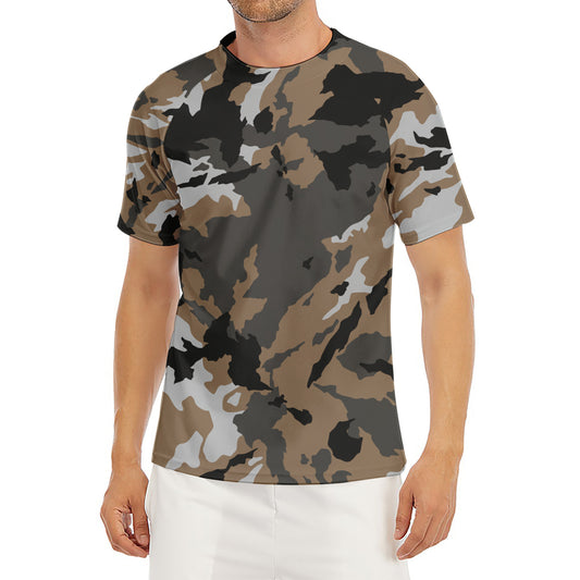 Brown And Black Camouflage Print Men's Short Sleeve Rash Guard
