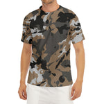 Brown And Black Camouflage Print Men's Short Sleeve Rash Guard