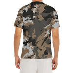 Brown And Black Camouflage Print Men's Short Sleeve Rash Guard