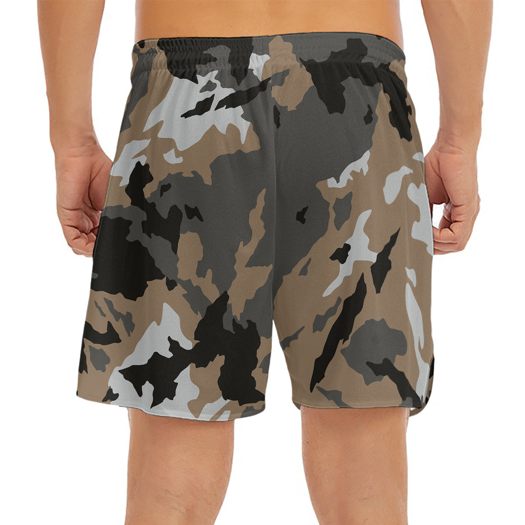 Brown And Black Camouflage Print Men's Split Running Shorts