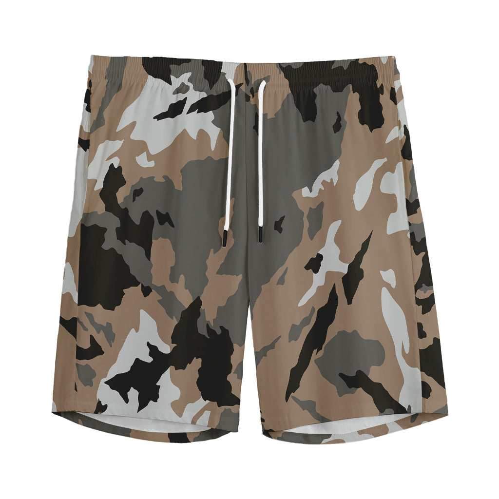 Brown And Black Camouflage Print Men's Sports Shorts
