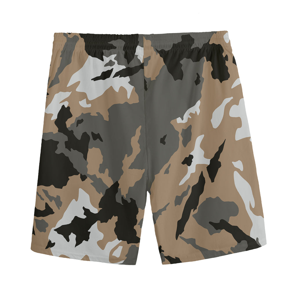 Brown And Black Camouflage Print Men's Sports Shorts