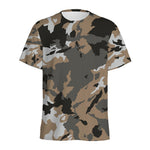 Brown And Black Camouflage Print Men's Sports T-Shirt