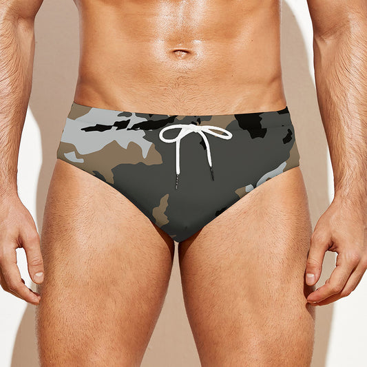 Brown And Black Camouflage Print Men's Swim Briefs