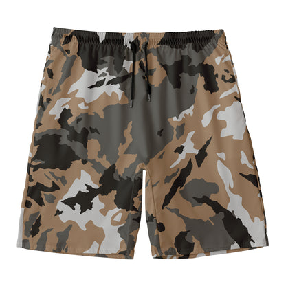 Brown And Black Camouflage Print Men's Swim Trunks