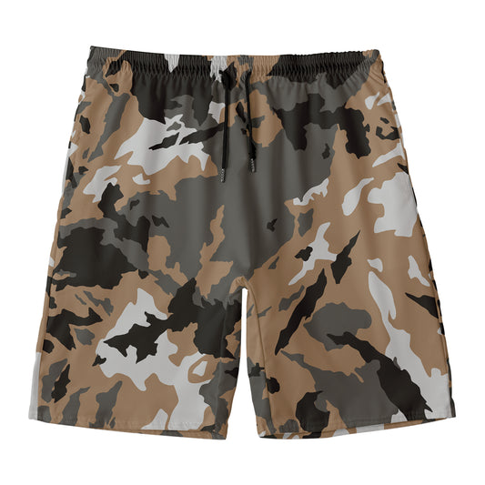 Brown And Black Camouflage Print Men's Swim Trunks