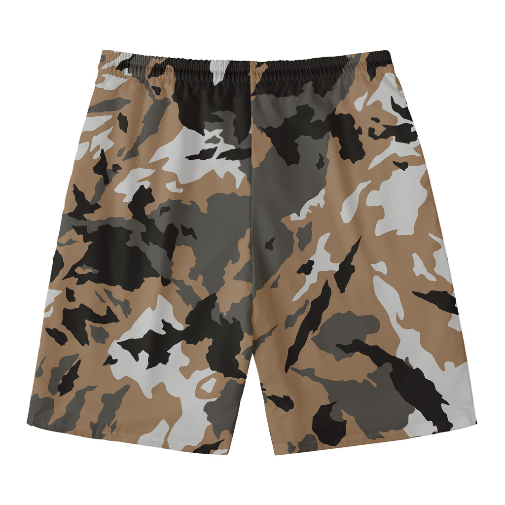 Brown And Black Camouflage Print Men's Swim Trunks