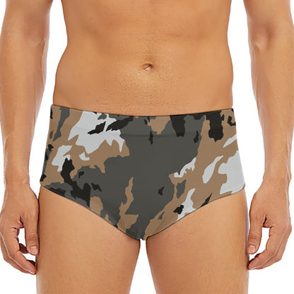 Brown And Black Camouflage Print Men's Triangle Swim Briefs