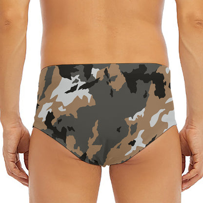 Brown And Black Camouflage Print Men's Triangle Swim Briefs