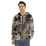Brown And Black Camouflage Print Men's Velvet Pullover Hoodie