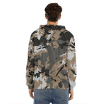 Brown And Black Camouflage Print Men's Velvet Pullover Hoodie