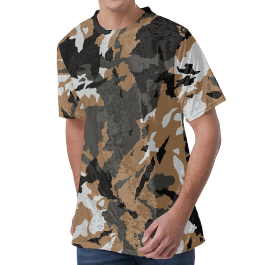 Brown And Black Camouflage Print Men's Velvet T-Shirt