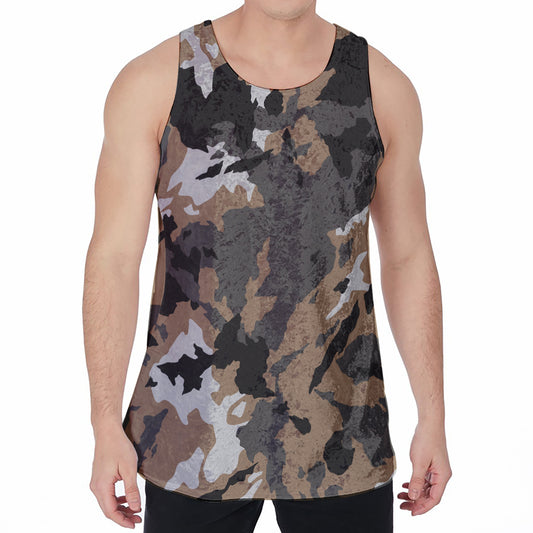 Brown And Black Camouflage Print Men's Velvet Tank Top