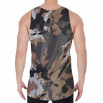 Brown And Black Camouflage Print Men's Velvet Tank Top