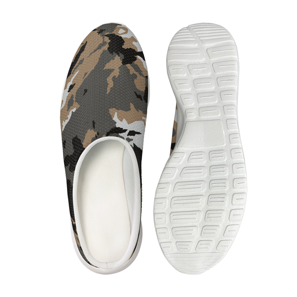 Brown And Black Camouflage Print Mesh Casual Shoes