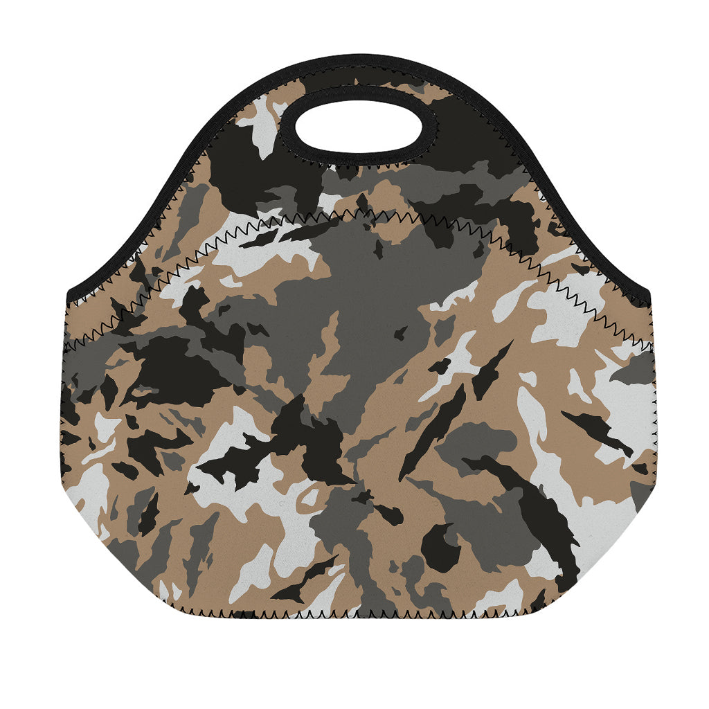 Brown And Black Camouflage Print Neoprene Lunch Bag