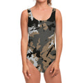Brown And Black Camouflage Print One Piece Swimsuit