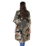 Brown And Black Camouflage Print Open Front Beach Cover Up