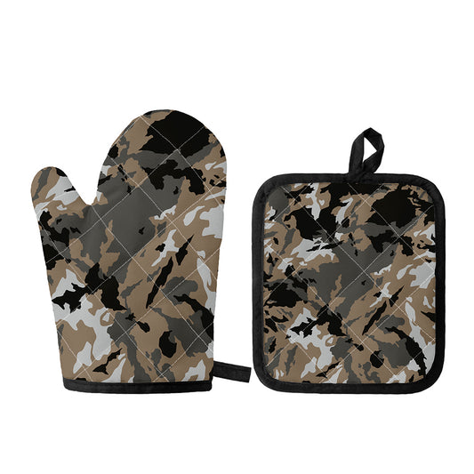 Brown And Black Camouflage Print Oven Mitt And Pot Holder Set