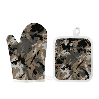 Brown And Black Camouflage Print Oven Mitt And Pot Holder Set