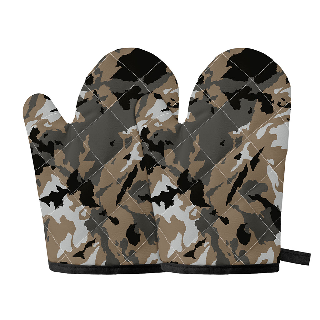 Brown And Black Camouflage Print Oven Mitts