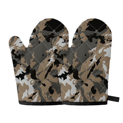 Brown And Black Camouflage Print Oven Mitts