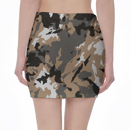 Brown And Black Camouflage Print Pencil Mini Skirt