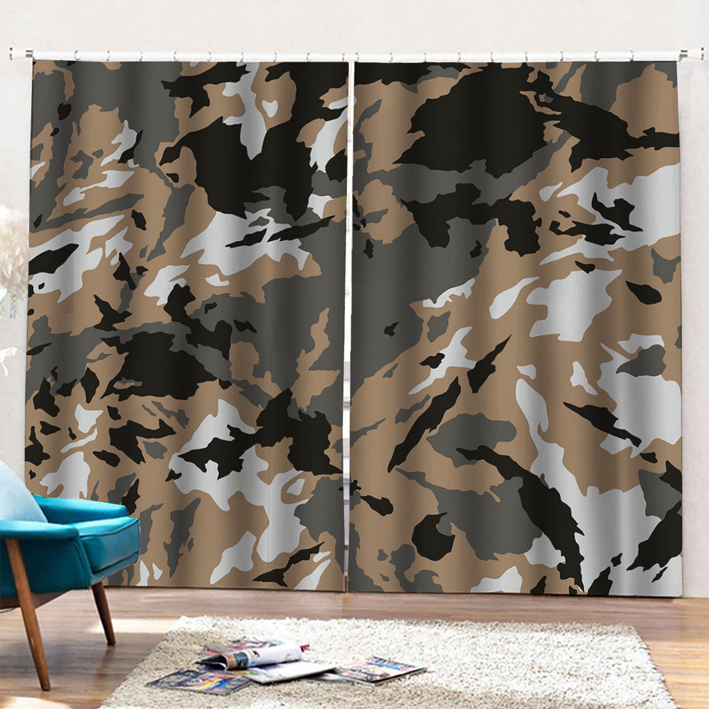 Brown And Black Camouflage Print Pencil Pleat Curtains