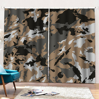 Brown And Black Camouflage Print Pencil Pleat Curtains
