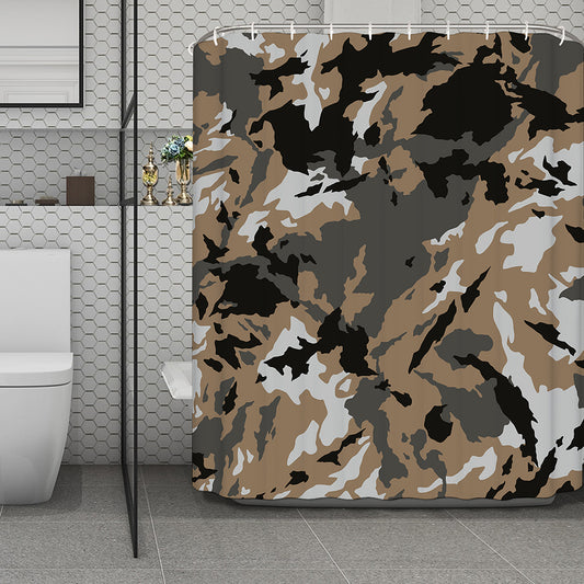 Brown And Black Camouflage Print Polyester Shower Curtain