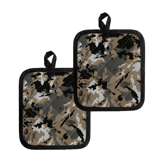 Brown And Black Camouflage Print Pot Holders