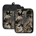 Brown And Black Camouflage Print Pot Holders With Pocket