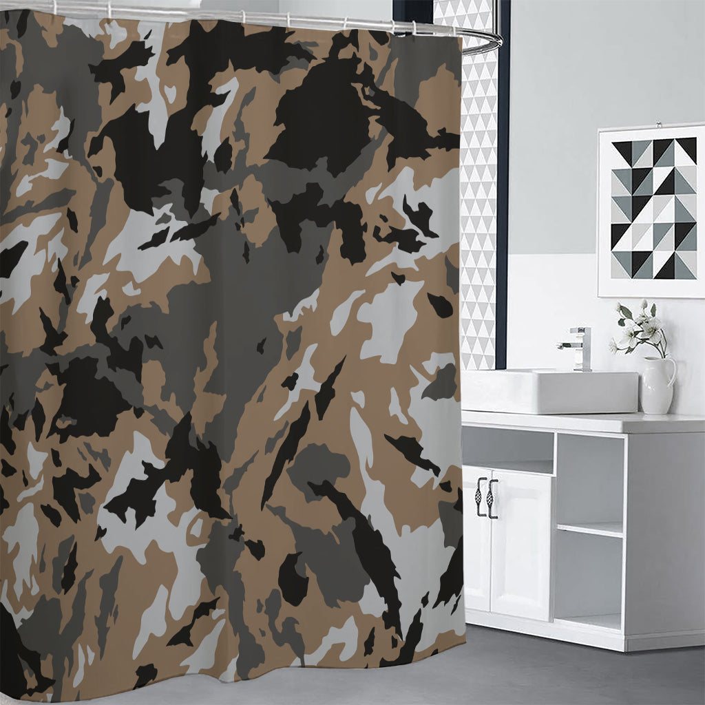 Brown And Black Camouflage Print Premium Shower Curtain