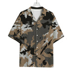 Brown And Black Camouflage Print Rayon Hawaiian Shirt