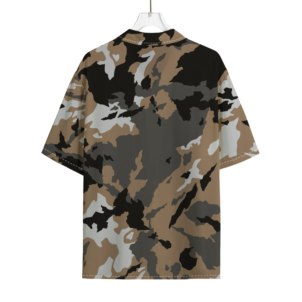 Brown And Black Camouflage Print Rayon Hawaiian Shirt